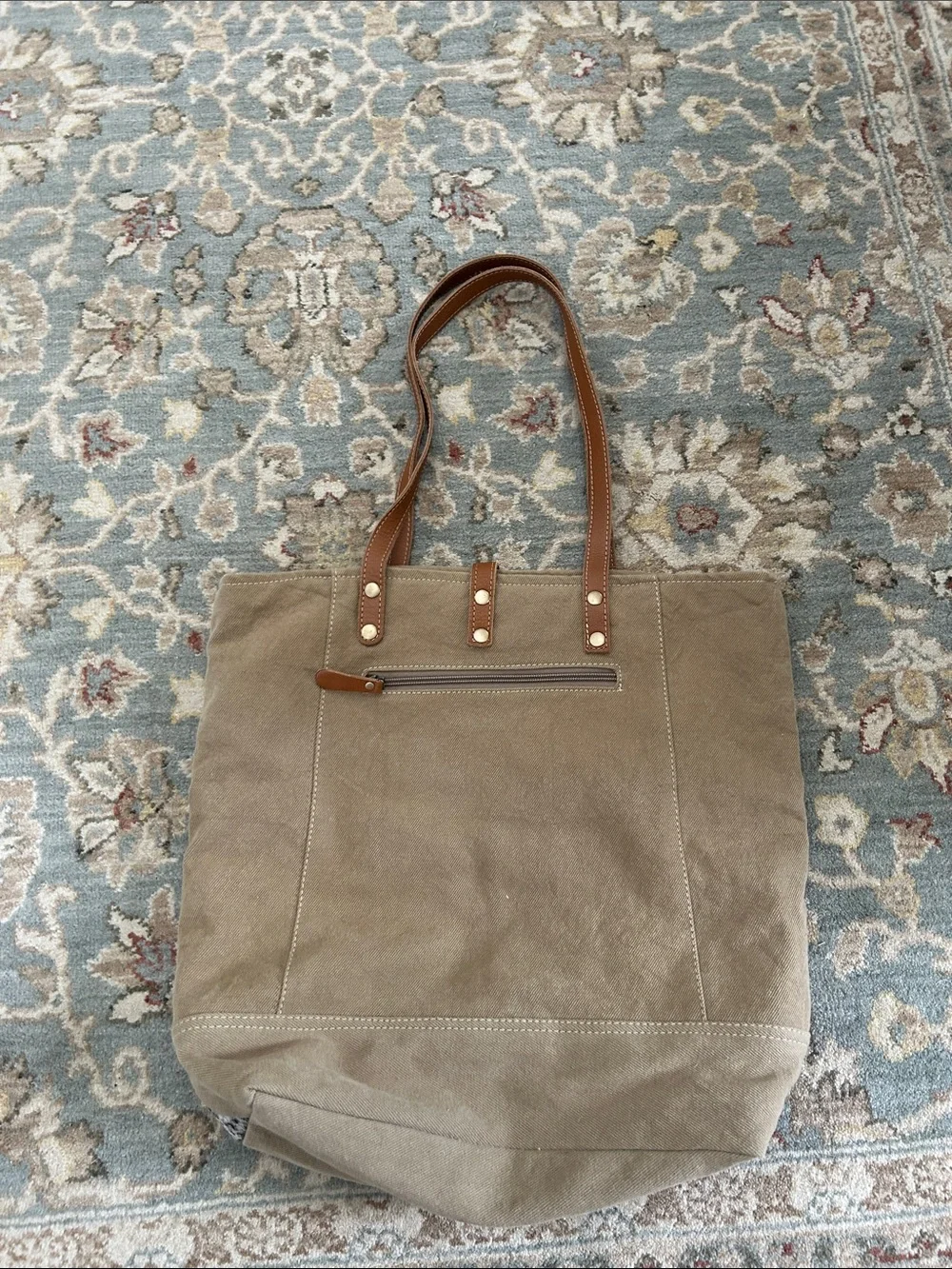 Myra Bag Brown & White Woven Geometric Tote with Faux Leather Straps